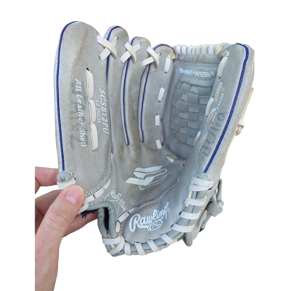 Rawlings LHT Leather 12" Softball Glove Lefty Grey Purple Sure Catch SCSB12PU - Picture 2 of 8